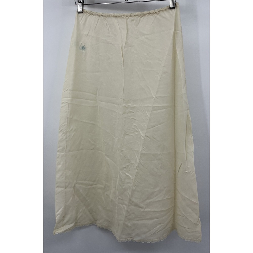 Vintage JC Penney Ivory Satin A-Line Slip Lace Hem Size Small USA Union Label